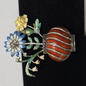 1930's Sterling Silver Floral Enamel Brooch